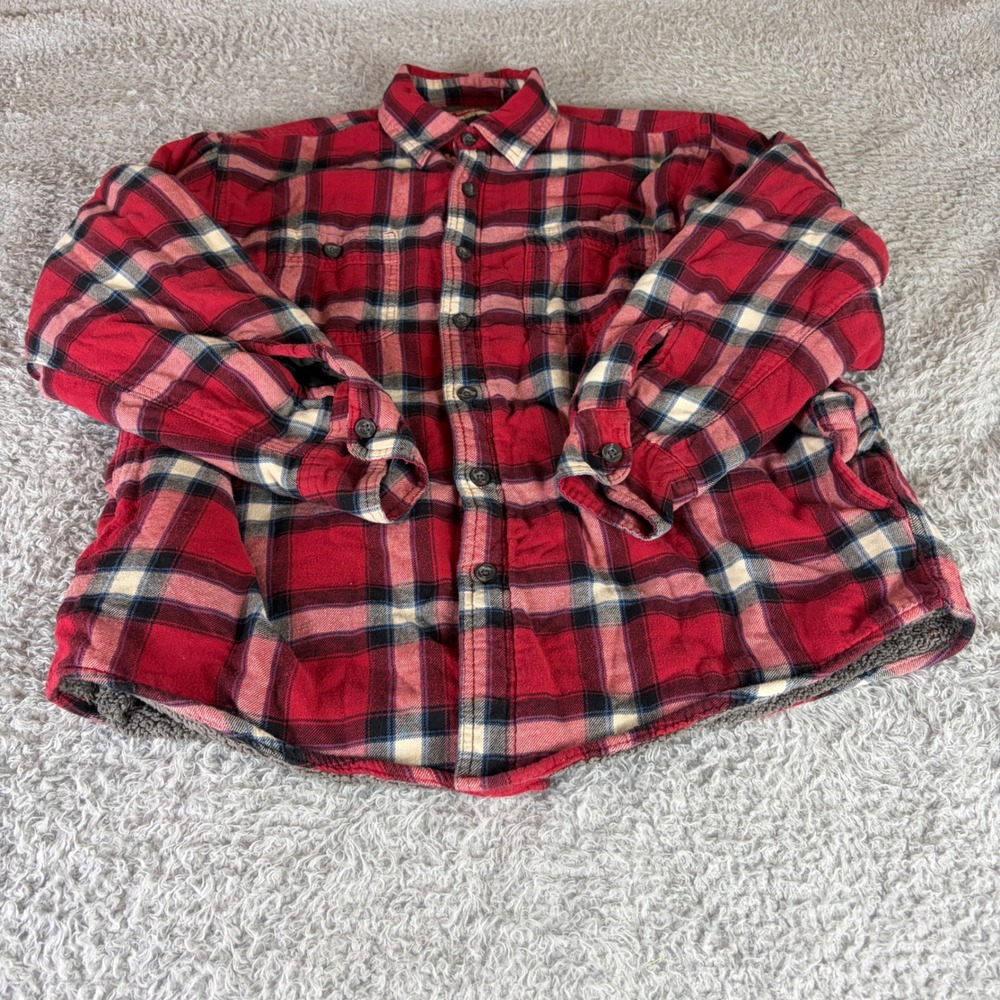 Wrangler Mens Red Plaid Sherpa Lined Flannel Shirt Jacket Large HSP6SVR